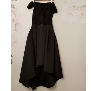 black off shoulder lace & scuba dress